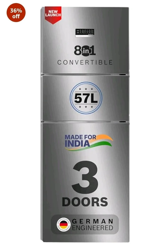 Bosch 302L, 3 Star, MaxFlex Convert Frost Free Triple Door Refrigerator | 8-in-1 Convertible Storage Modes | 57L Extra Convertible Zone | Cool Extend up to 18 hours (CMC33K03NI, Smokey Steel)