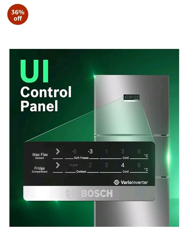 Bosch 302L, 3 Star, MaxFlex Convert Frost Free Triple Door Refrigerator | 8-in-1 Convertible Storage Modes | 57L Extra Convertible Zone | Cool Extend up to 18 hours (CMC33K03NI, Smokey Steel)