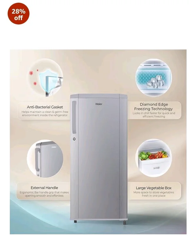 Haier 165 L 1 Star Direct Cool Single Door Refrigerator with Diamond Edge Freezing Technology, Easy Clean Back, Large Vegetable Box (HED-171MSA-P, Moon Silver, 2026 Model)