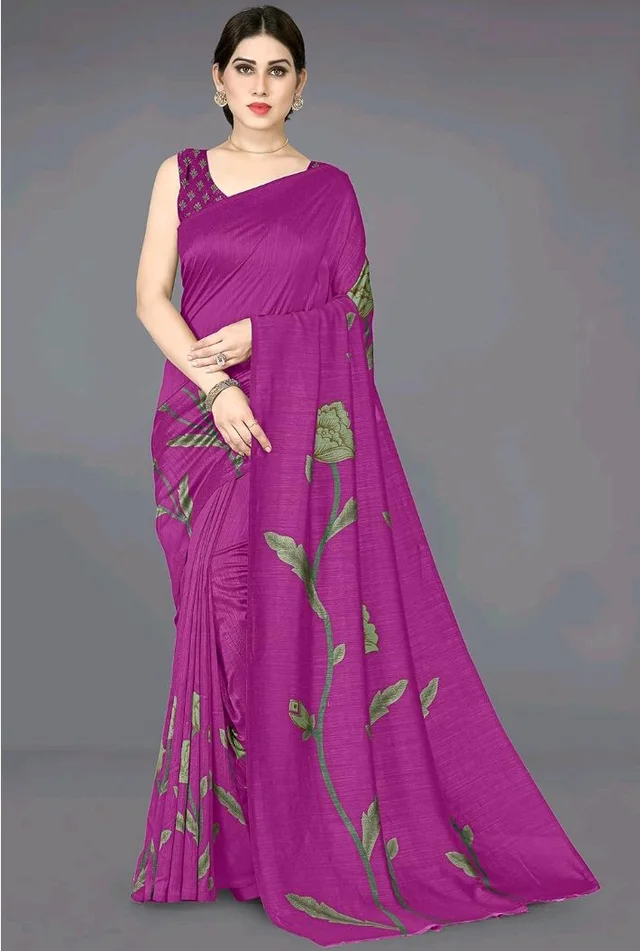 MIRCHI FASHION Women Saree | Vichitra Silk Floral Printed Comfortable Daily Wear Sari with Blouse