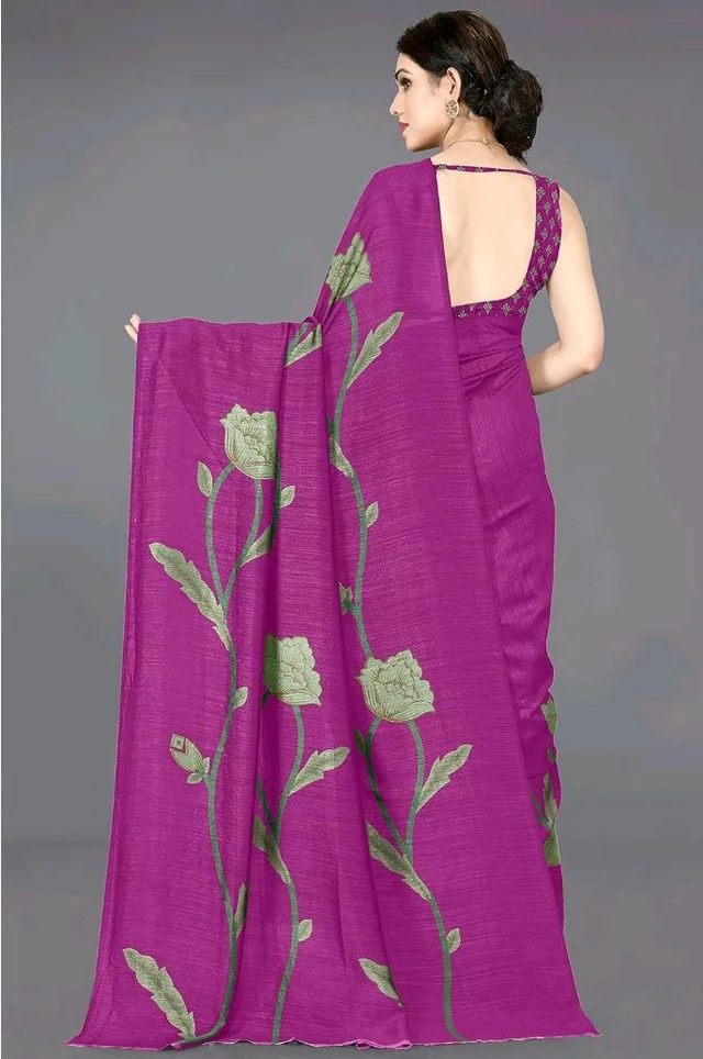 MIRCHI FASHION Women Saree | Vichitra Silk Floral Printed Comfortable Daily Wear Sari with Blouse