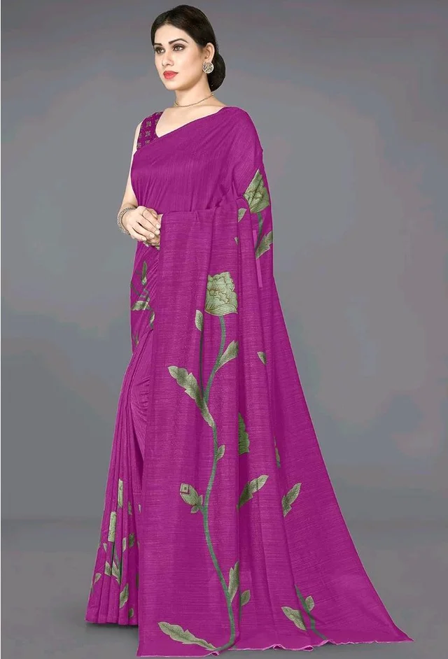 MIRCHI FASHION Women Saree | Vichitra Silk Floral Printed Comfortable Daily Wear Sari with Blouse