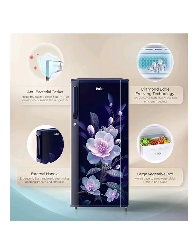 Haier 165 L 1 Star Direct Cool Single Door Refrigerator with Diamond Edge Freezing Technology, Easy Clean Back, Large Vegetable Box (HED-171MEA-P, Marine Elegance, 2026 Model)
