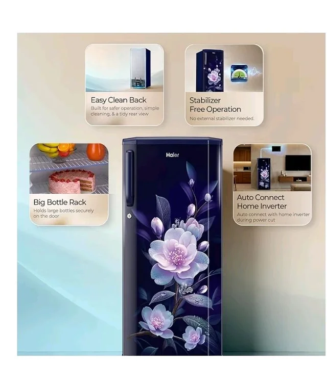 Haier 165 L 1 Star Direct Cool Single Door Refrigerator with Diamond Edge Freezing Technology, Easy Clean Back, Large Vegetable Box (HED-171MEA-P, Marine Elegance, 2026 Model)