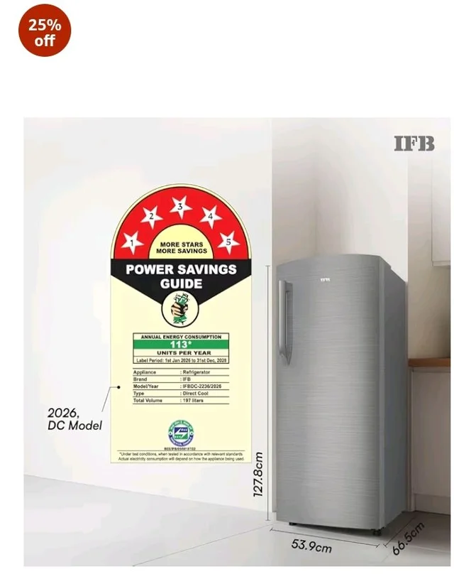 IFB 197L 5 Star Advanced Inverter Direct-Cool Single Door Refrigerator with 30 Hrs Cooling Retention, XL Bottle Bin, Big Vegetable Box & 4 Year Super Warranty (2026, IFBDC-223EYBSE, Brush Grey)