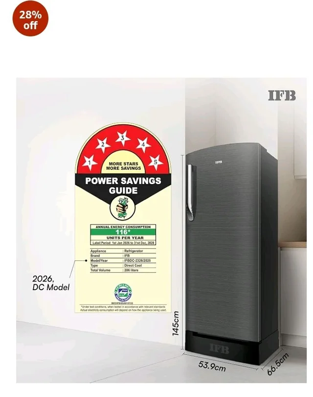 IFB 206L 5 Star Advanced Inverter Direct-Cool Single Door Refrigerator with 30 Hrs Cooling Retention, Big Vegetable Box, 4 Year Super Warranty & Base Stand (2026, IFBDC-232EYOSED, Onyx Grey)
