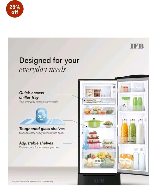 IFB 206L 5 Star Advanced Inverter Direct-Cool Single Door Refrigerator with 30 Hrs Cooling Retention, Big Vegetable Box, 4 Year Super Warranty & Base Stand (2026, IFBDC-232EYOSED, Onyx Grey)