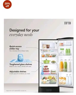 IFB 206L 5 Star Advanced Inverter Direct-Cool Single Door Refrigerator with 30 Hrs Cooling Retention, Big Vegetable Box, 4 Year Super Warranty & Base Stand (2026, IFBDC-232EYOSED, Onyx Grey)
