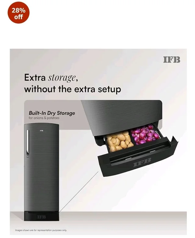 IFB 206L 5 Star Advanced Inverter Direct-Cool Single Door Refrigerator with 30 Hrs Cooling Retention, Big Vegetable Box, 4 Year Super Warranty & Base Stand (2026, IFBDC-232EYOSED, Onyx Grey)