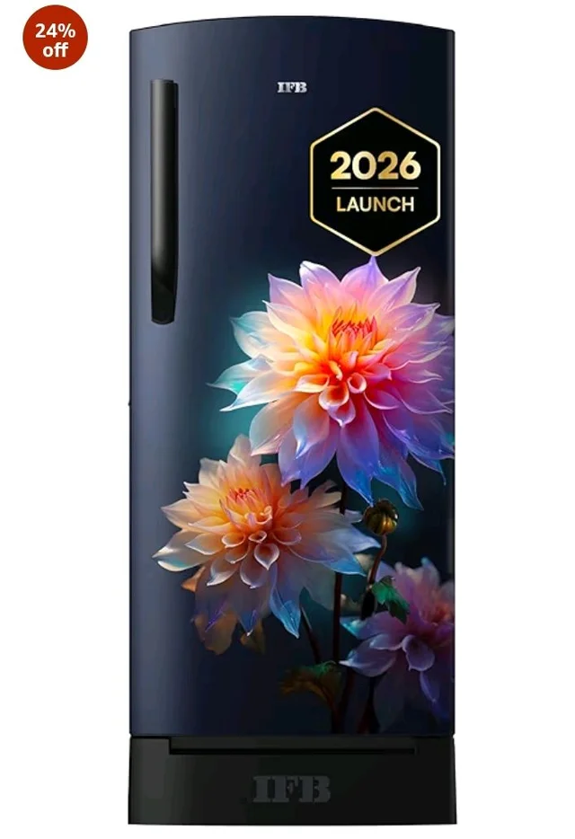 IFB 187L 5 Star Advanced Inverter Direct-Cool Single Door Refrigerator with 30 Hrs Cooling Retention, Big Vegetable Box, 4 Year Super Warranty & Base Stand (2026, IFBDC-213EYBNED, Divine Bliss Blue)