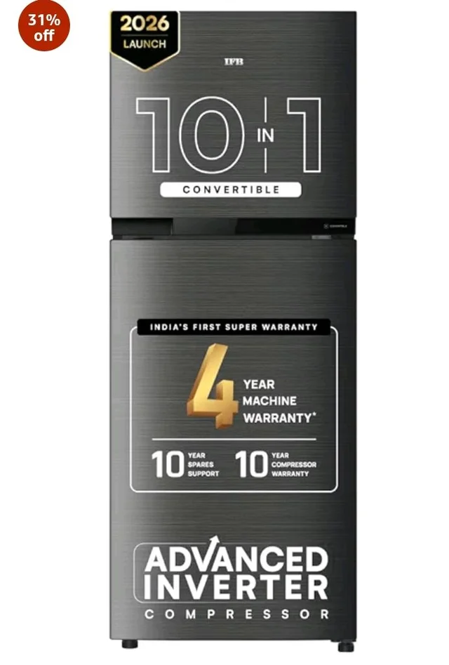 IFB Smart Choice 241L 3Star 10 in 1 Convertible,Advanced Inverter Frost-Free Double Door Refrigerator with 30 Hrs Cooling Retention,Freezer LED &4 Year Super Warranty (2026,IFBFF-291CYOSETM,Onyx Grey)