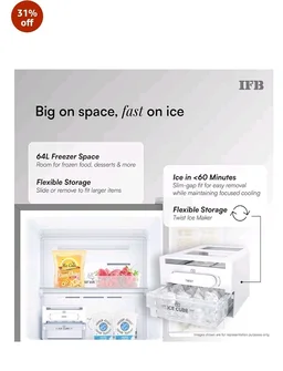 IFB Smart Choice 241L 3Star 10 in 1 Convertible,Advanced Inverter Frost-Free Double Door Refrigerator with 30 Hrs Cooling Retention,Freezer LED &4 Year Super Warranty (2026,IFBFF-291CYOSETM,Onyx Grey)