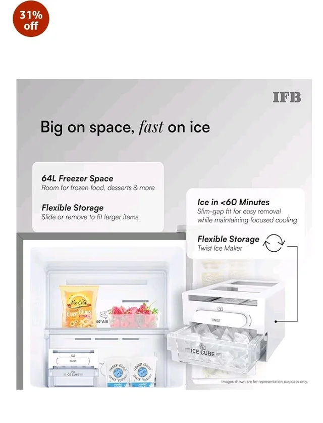 IFB Smart Choice 241L 3Star 10 in 1 Convertible,Advanced Inverter Frost-Free Double Door Refrigerator with 30 Hrs Cooling Retention,Freezer LED &4 Year Super Warranty (2026,IFBFF-291CYOSETM,Onyx Grey)