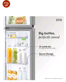 IFB Smart Choice 241L 3Star 10 in 1 Convertible,Advanced Inverter Frost-Free Double Door Refrigerator with 30 Hrs Cooling Retention,Freezer LED &4 Year Super Warranty (2026,IFBFF-291CYOSETM,Onyx Grey)