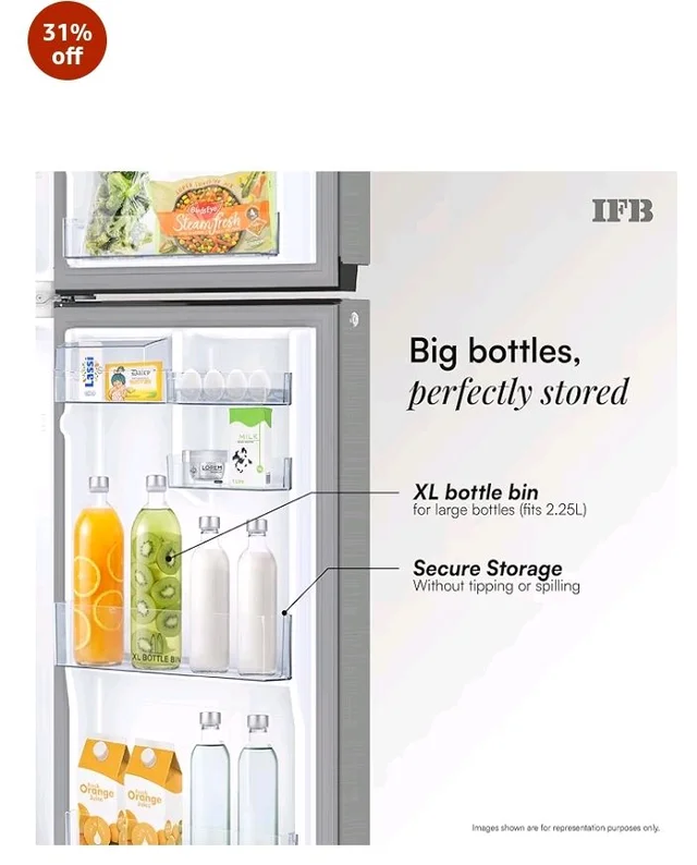 IFB Smart Choice 241L 3Star 10 in 1 Convertible,Advanced Inverter Frost-Free Double Door Refrigerator with 30 Hrs Cooling Retention,Freezer LED &4 Year Super Warranty (2026,IFBFF-291CYOSETM,Onyx Grey)