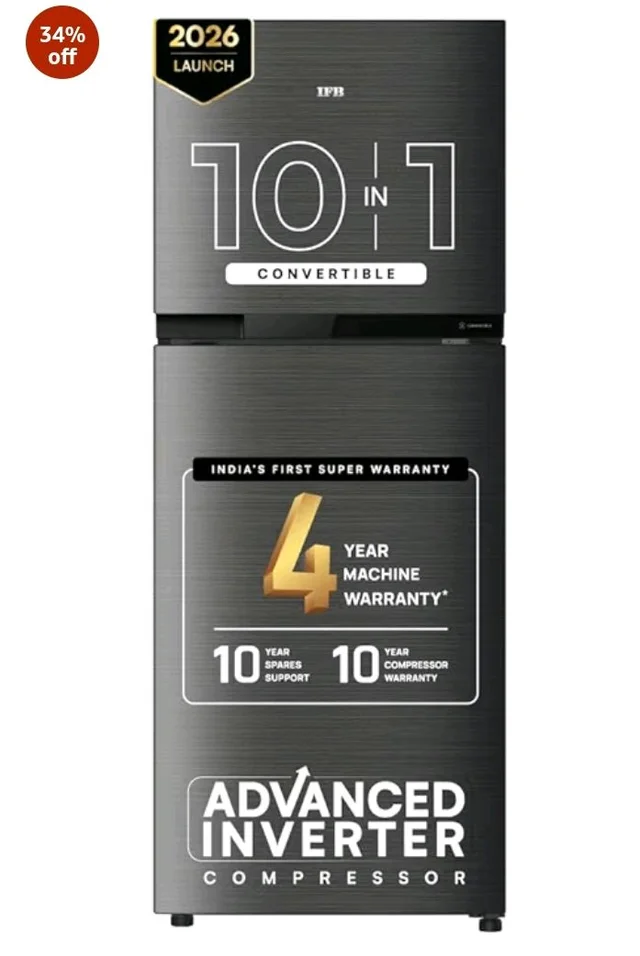 IFB 241L 2 Star 10-in-1 Convertible, Advanced Inverter Frost-Free Double Door Refrigerator with 30 Hrs Cooling Retention, Turbo Freeze & 4 Year Super Warranty (2026, IFBFF-291BYOSET, Onyx Grey)