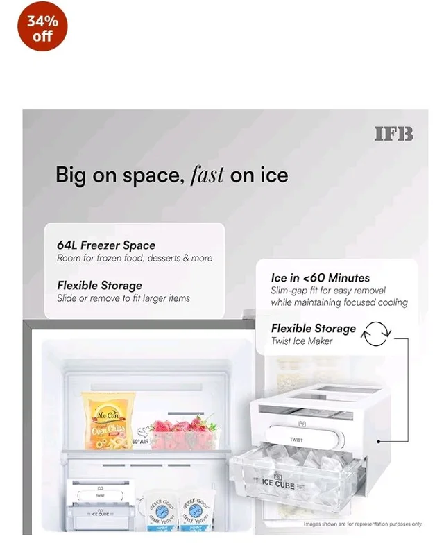 IFB 241L 2 Star 10-in-1 Convertible, Advanced Inverter Frost-Free Double Door Refrigerator with 30 Hrs Cooling Retention, Turbo Freeze & 4 Year Super Warranty (2026, IFBFF-291BYOSET, Onyx Grey)