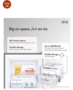 IFB 241L 2 Star 10-in-1 Convertible, Advanced Inverter Frost-Free Double Door Refrigerator with 30 Hrs Cooling Retention, Turbo Freeze & 4 Year Super Warranty (2026, IFBFF-291BYOSET, Onyx Grey)