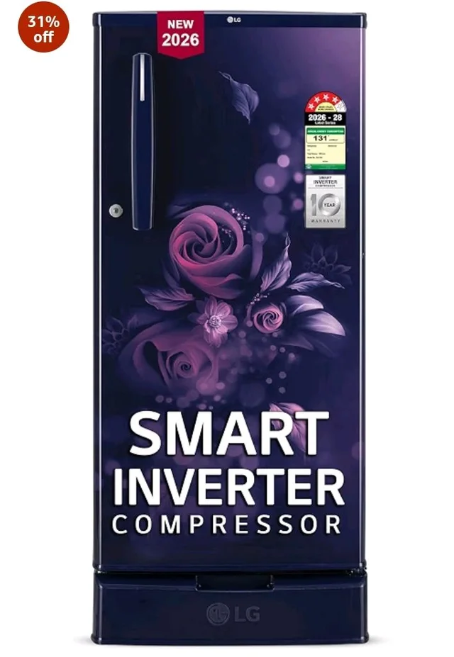 LG 185 L, 4 Star, Smart Inverter, Direct Cool Single Door Refrigerator (GLD1945ZOBE, Blue Euphoria, Base stand with Drawer)