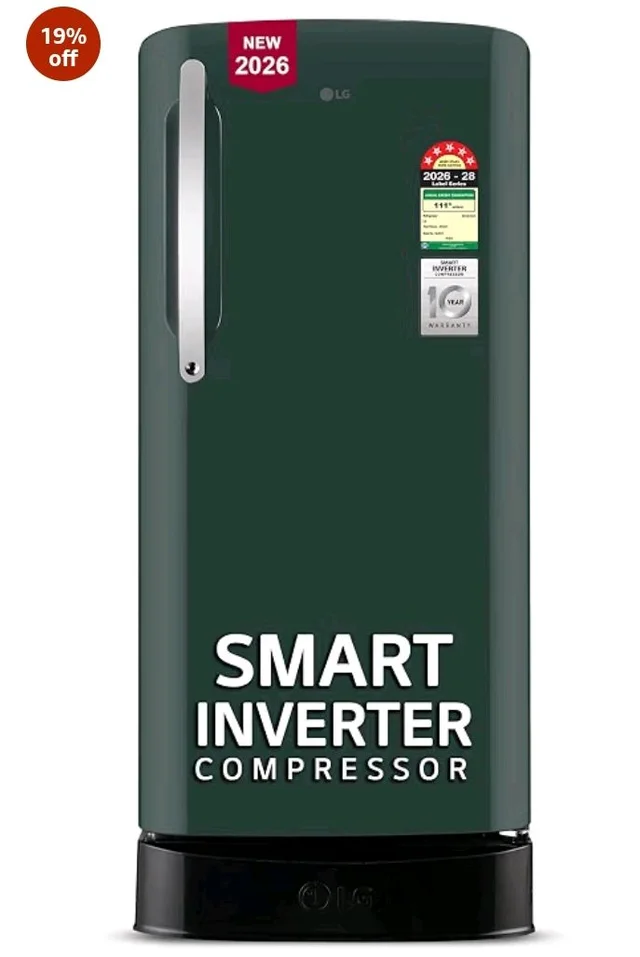 LG 201 L, 5 Star, Smart Inverter, Direct Cool Single Door Refrigerator (GLD2156ZHEG, Emerald Green, Base stand with Drawer)