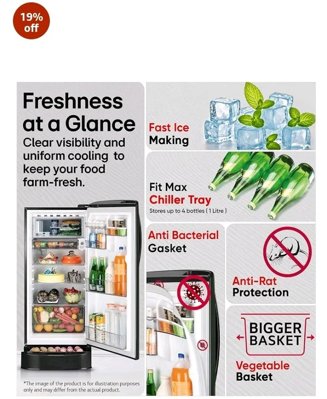 LG 201 L, 5 Star, Smart Inverter, Direct Cool Single Door Refrigerator (GLD2156ZHEG, Emerald Green, Base stand with Drawer)