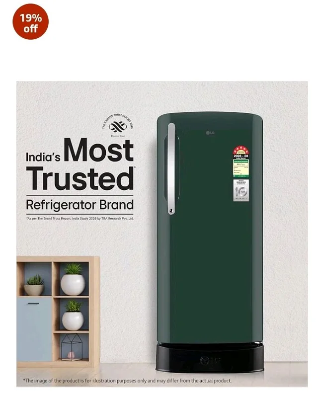 LG 201 L, 5 Star, Smart Inverter, Direct Cool Single Door Refrigerator (GLD2156ZHEG, Emerald Green, Base stand with Drawer)