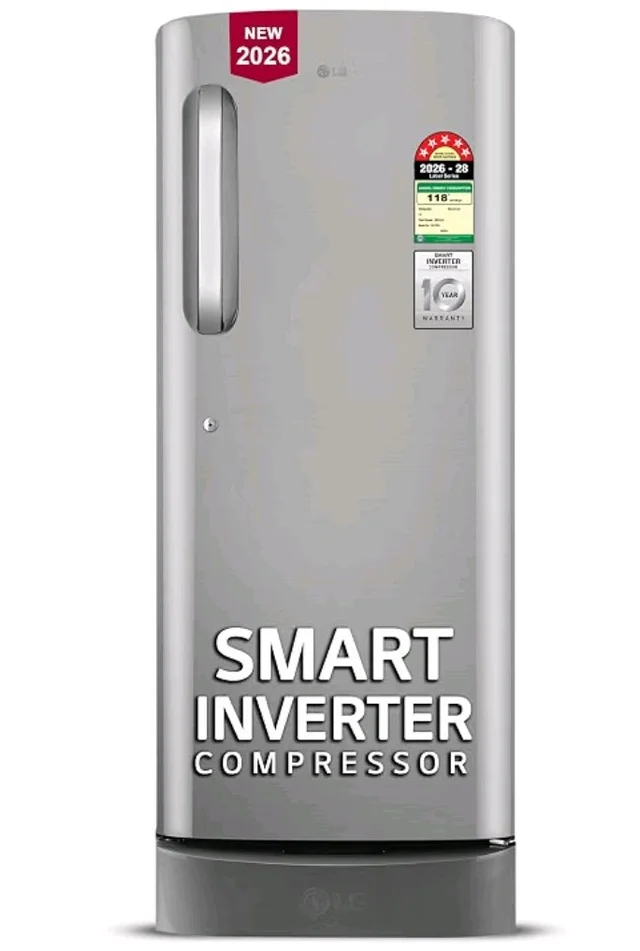 LG 224 L, 5 Star, Smart Inverter, Direct Cool Single Door Refrigerator (GLD2356ZAPZ, Shiny Steel, Base stand with Drawer)