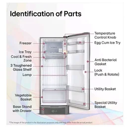 LG 224 L, 5 Star, Smart Inverter, Direct Cool Single Door Refrigerator (GLD2356ZAPZ, Shiny Steel, Base stand with Drawer)