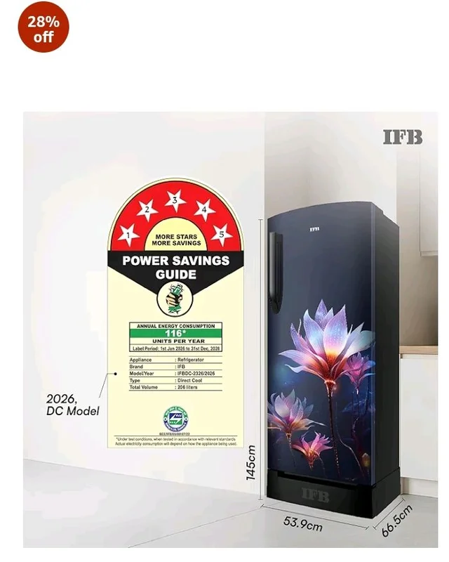 IFB 206L 5 Star Advanced Inverter Direct-Cool Single Door Refrigerator with 30 Hrs Cooling Retention, Big Vegetable Box, 4 Year Super Warranty & Base Stand (2026, IFBDC-232EYBPED, Paradise Dream Blue)