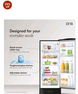 IFB 206L 5 Star Advanced Inverter Direct-Cool Single Door Refrigerator with 30 Hrs Cooling Retention, Big Vegetable Box, 4 Year Super Warranty & Base Stand (2026, IFBDC-232EYBPED, Paradise Dream Blue)
