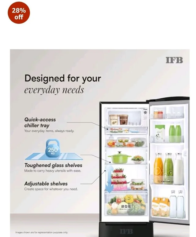 IFB 206L 5 Star Advanced Inverter Direct-Cool Single Door Refrigerator with 30 Hrs Cooling Retention, Big Vegetable Box, 4 Year Super Warranty & Base Stand (2026, IFBDC-232EYBPED, Paradise Dream Blue)