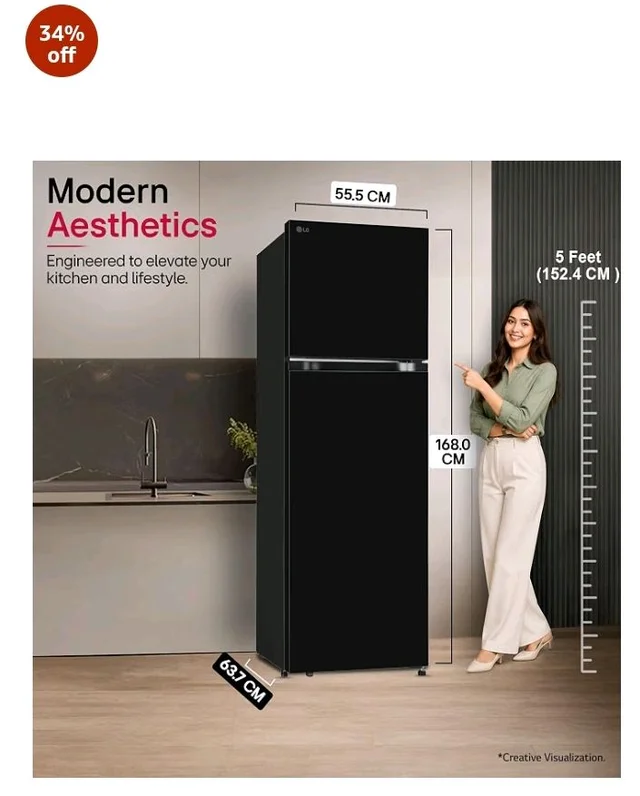 LG 276 L, 2 Star, Smart Inverter, Smart & Dairy Mode, Frost-Free Double Door Convertible Refrigerator (GLT2826XWOB, Onyx Black, Multi Air Flow & Convertible Space for More Storage, 2026 Model)