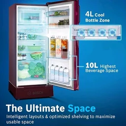 Bosch 207 L, 4 star, Direct-Cool Single Door Refrigerator | 18 Hrs Cooling Retention | 2.5X Faster Cooling | Spacious Multi Box | XL Dry Storage | SuperFreeze (2026 model, CST20W34VI, Feather Wine)
