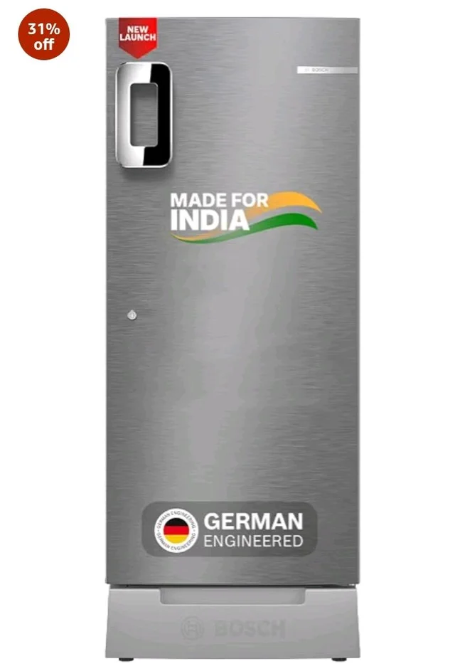 Bosch 207 L, 3 star, Direct-Cool Single Door Refrigerator | 18 Hrs Cooling Retention | 2.5X Faster Cooling | Spacious Multi Box | XL Dry Storage | SuperFreeze (2026 model, CST20S23VI, Fine Steel)