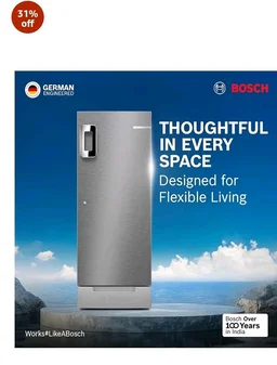 Bosch 207 L, 3 star, Direct-Cool Single Door Refrigerator | 18 Hrs Cooling Retention | 2.5X Faster Cooling | Spacious Multi Box | XL Dry Storage | SuperFreeze (2026 model, CST20S23VI, Fine Steel)