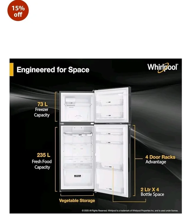Whirlpool 308 L 3 Star Convertible Frost Free inverter Double Door Refrigerator (IF INV 355 LUNAR STEEL(3S) CONV-Y, 2026 Model)