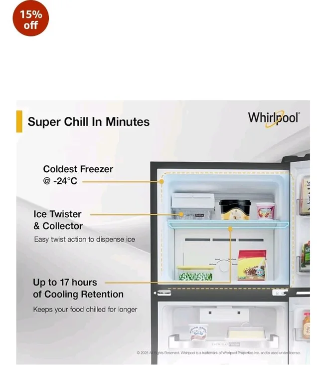 Whirlpool 235 L 2 Star Frost-free inverter Double Door Refrigerator (NEO SP278 PRM LUNAR BLACK(2S)-Y, 2026 Model)
15%
off