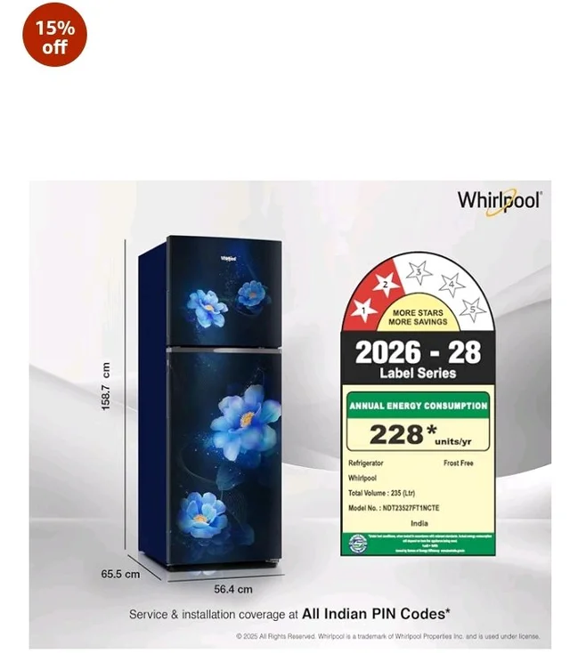 Whirlpool 235 L 2 Star Frost-free inverter Double Door Refrigerator (NEO SP278 PRM SAPPHIRE ROSE(2S)-Y, 2026 Model)
15%
off