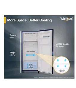 Whirlpool 184 L 2 Star Direct-Cool Single Door Refrigerator (205 WDE PRM 2S SAPPHIRE SERENA-Y, Blue, 2026 Model)