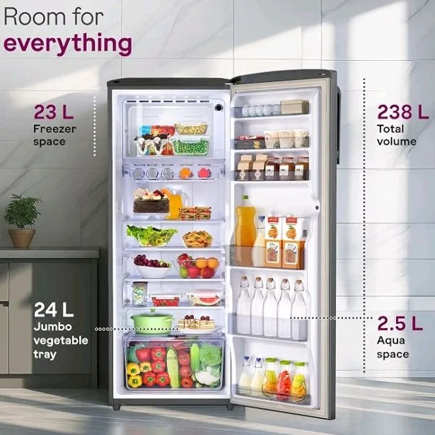 Godrej 245L 3 Star New Launch with 5 Years Comprehensive Warranty, Turbo Cooling Technology, 24 days Farm Freshness, Hygiene+ Inverter Technology (RD EMARVEL 260CN THI ST GL Steel Glow)