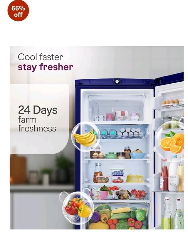 Godrej 185L 5 Star with 5 Years Comprehensive Warranty, 24 Days Farm Freshness, 22L Jumbo Vegetable Tray, Base Drawer Direct Cool Single Door Refrigerator (RD 195EN TDI MN BL, Marine Blue)
66%
off