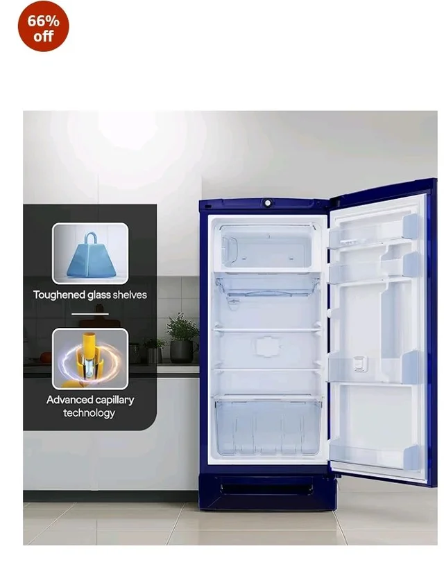 Godrej 185L 5 Star with 5 Years Comprehensive Warranty, 24 Days Farm Freshness, 22L Jumbo Vegetable Tray, Base Drawer Direct Cool Single Door Refrigerator (RD 195EN TDI MN BL, Marine Blue)
66%
off