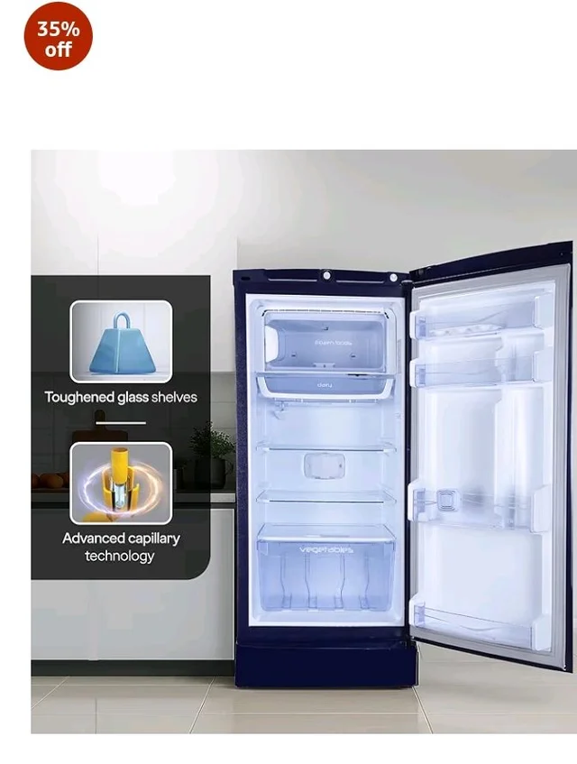 Godrej 185 L 5 Star 5 Years Comprehensive New Launch Turbo Cooling Technology Toughened Glass Shelves Large Shelve Space Single Door Refrigerator (2026 Model, RD 195EN TAI MN BL, Marine Blue)
35%
off