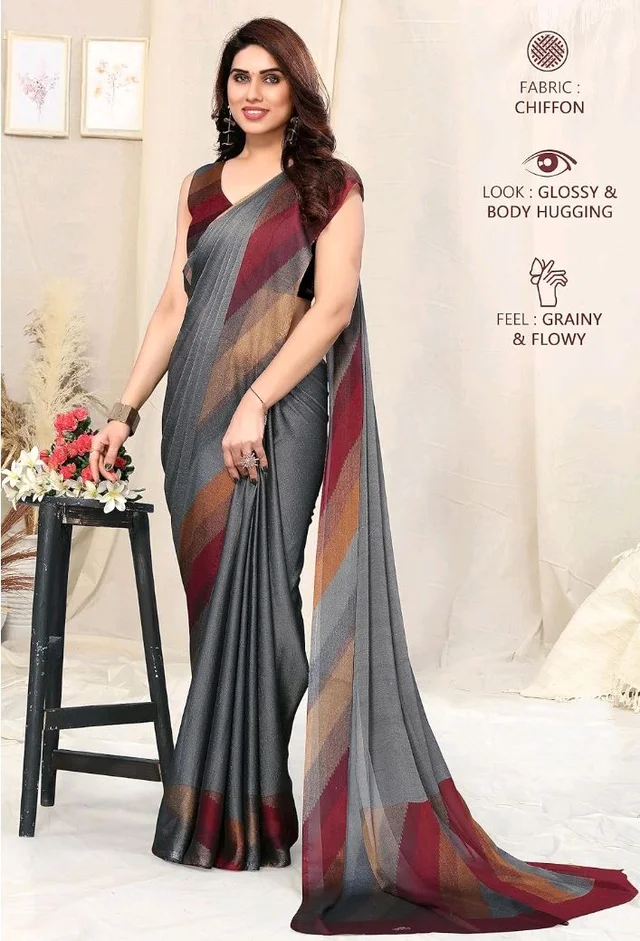 MIRCHI FASHION Women Saree Chiffon Chintz Motif | Breathable Lightweight Border Pallu Printed Sari for Office and Daily Use (Available in 15 designs)