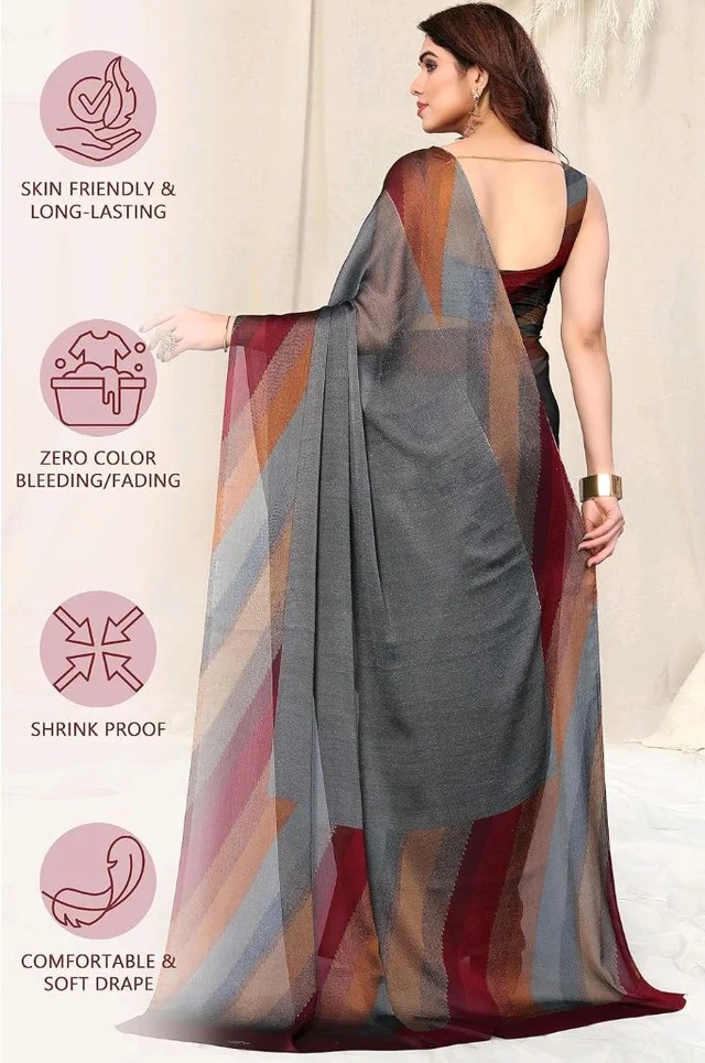 MIRCHI FASHION Women Saree Chiffon Chintz Motif | Breathable Lightweight Border Pallu Printed Sari for Office and Daily Use (Available in 15 designs)