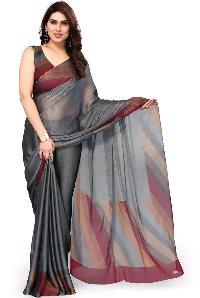 MIRCHI FASHION Women Saree Chiffon Chintz Motif | Breathable Lightweight Border Pallu Printed Sari for Office and Daily Use (Available in 15 designs)