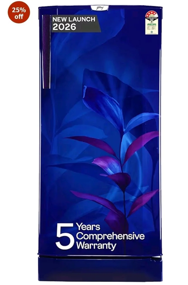 Godrej 185L 4 Star Single Door Refrigerator with 24 Days Farm Freshness, Advanced Inverter Technology Jumbo Vegetable Tray, Toughened Glass Shelves & 5 Years Warranty (RD 195DN TAI MN BL, Marine Blue)