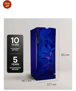 Godrej 185L 4 Star Single Door Refrigerator with 24 Days Farm Freshness, Advanced Inverter Technology Jumbo Vegetable Tray, Toughened Glass Shelves & 5 Years Warranty (RD 195DN TAI MN BL, Marine Blue)