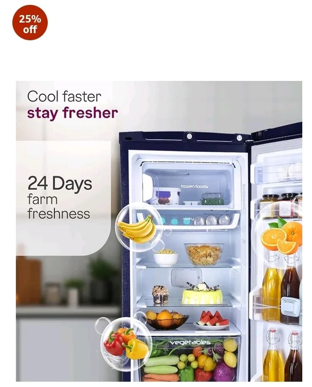 Godrej 185L 4 Star Single Door Refrigerator with 24 Days Farm Freshness, Advanced Inverter Technology Jumbo Vegetable Tray, Toughened Glass Shelves & 5 Years Warranty (RD 195DN TAI MN BL, Marine Blue)