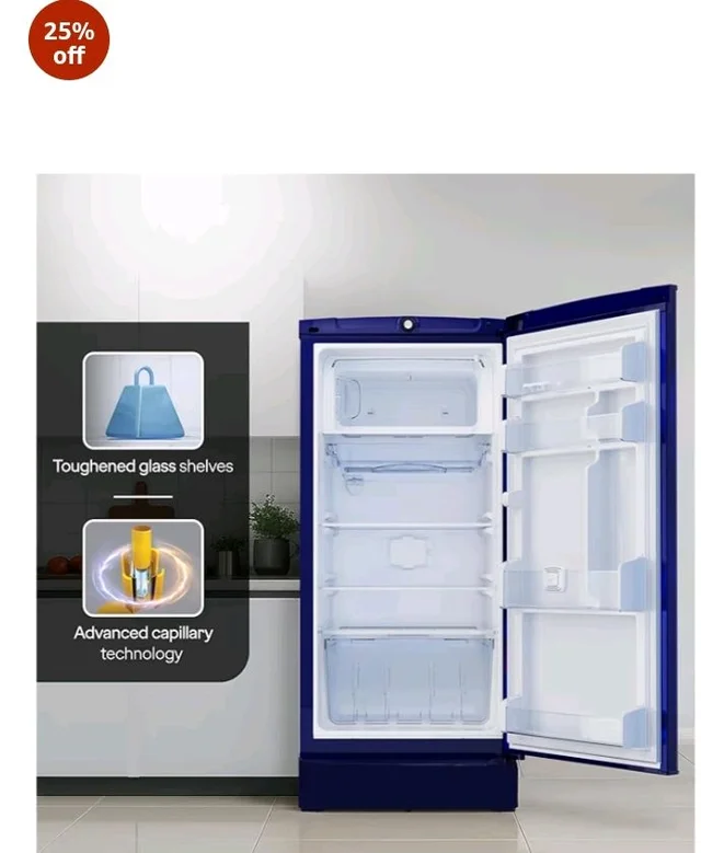 Godrej 185L 4 Star Single Door Refrigerator with 24 Days Farm Freshness, Advanced Inverter Technology Jumbo Vegetable Tray, Toughened Glass Shelves & 5 Years Warranty (RD 195DN TAI MN BL, Marine Blue)